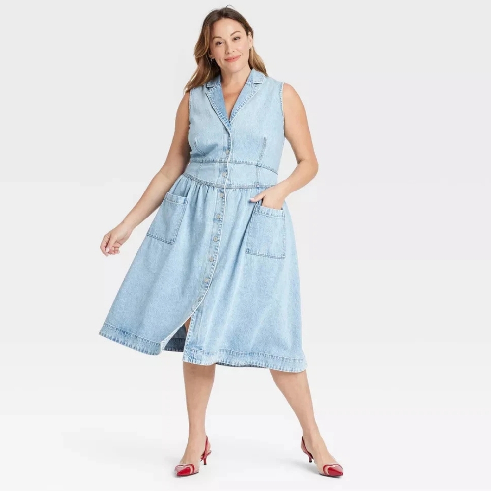 NWT Light Wash A-line Denim Midi Dress Size 20